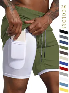 Men's Colorblock Pocket Drawstring Waist 2 in 1 Shorts, Regular Fit Casual Comfortable Breathable Sports Shorts for Daily Wear, Men's Bottoms for Summer