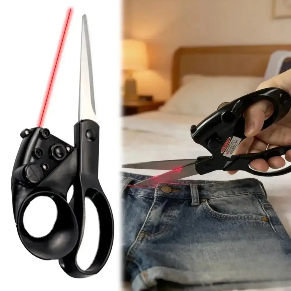 1pc Laser Guide Tailor Scissors with Anti-Slip Handle - Red Laser Positioning Steel Blade Fabric Cutting Tool, Precision Diy Tools for Sewing, Home Use