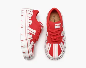 Yuratsu 100 Low Top Sneakers for Casual Streetwear in Red and White with a Textured Upper and Bold Rope Laces, Lace