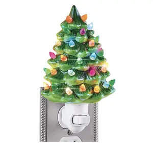 Collections Etc Ceramic Christmas Tree Night Light - 6"H, Nostalgic, Decorative Bathroom Decoration, Green