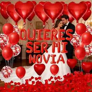Set of 16 Inch Ouieres Ser Mi Novia Balloon Aluminum Foil, Proposal Confession Valentine's Day Decoration, Spanish Language Proposal Balloons, Heart Shaped Balloons