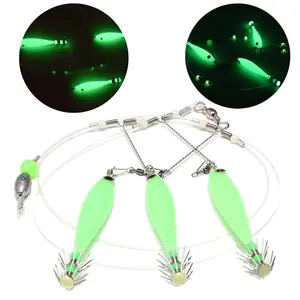 High-Quality Night Glow Squid Hooks Set, Artificial Fishing Lure, Fluorescent Octopus Lure Hooks, Wooden Shrimp Fishing Gear for Night Fishing