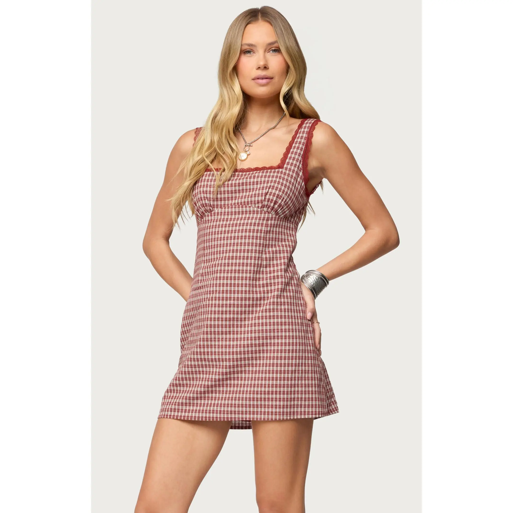 Edikted Women's Clarren Lacey Gingham Mini Dress