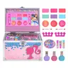 Barbie Colorful Compact Acrylic Train Case Pretend Play Beauty Playset - Kid Girl Back to School Washable Makeup Kit with Bubble Gum Items, Cotton Candy Gloss, 3 Peelable Polishes, Confetti Glitter, 1 Nail File - Gifts for Ages 3-12