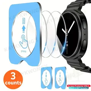 KAYKWONG'S 3 Pack Tempered Glass Screen Protector, 9h Hardness Anti-Scratch Auto Alignment Kit with Tool for Samsung Galaxy Watch 7/8 Series