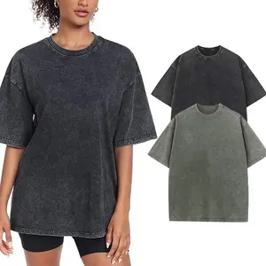 Holafish Oversized Women's T-shirts 100% Cotton,Half Short-sleeved Tops Casual Loose Fit,Vintage Acid Washed Womenswear Work Out Tees Fashion Tops AG