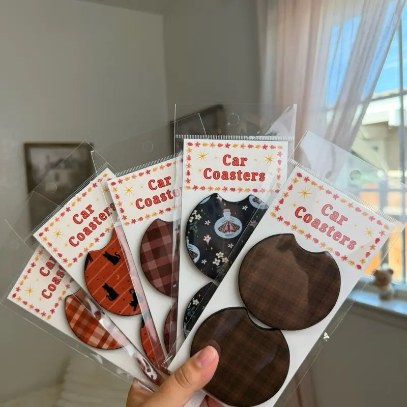 Cute Fall & Halloween Car Coasters Set of 2 | Mix & Match from 11 Cozy Seasonal Designs | Absorbent Premium Neoprene Cup Holder Coasters | 2.75" Car Accessories | Cute Autumn Gift