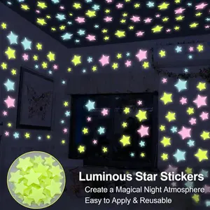 300PCS Mixed Color Glow in The Dark 3D Stars Luminous Fluorescent Plastic Wall Sticker for Kids Baby Room Bedroom Ceiling Home Decor