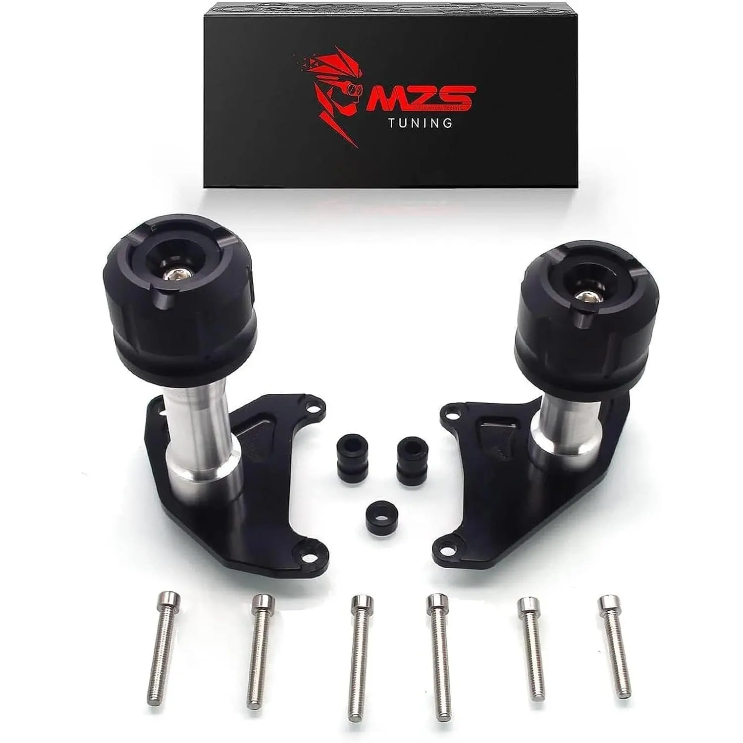 MZS Motorcycle Frame Sliders - Aerospace Grade Stainless Steel & Chrome Alloy Crash Protection, No-Cut Style Easy-Install Engine Guard with Fasteners & Bolt Replacement, Direct Fit for GROM MSX125 2013-2020 (Black)