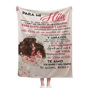 Soft Cozy Birthday Blanket with Personalized Wishes for Little Girl, Heartfelt Gift from Spanish-speaking Mom to Daughter, Suitable for Bedroom Living Room Sofa Camping, Ideal Present for Friends and Family