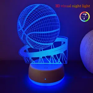 Basketball Hoop 3D Night Light, Atmosphere Light, USB Powered Touch Control, Seven Color Gradient, Ideal Gift for Family and Friends, Tabletop Decoration, LED Multicolor
