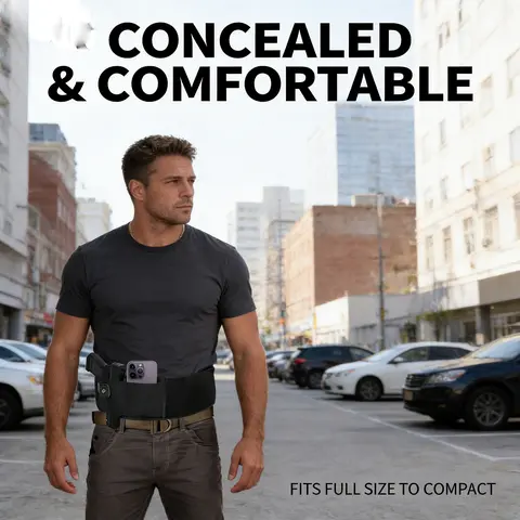 Fit Belly Band Holster G17 19 26 43x 1911 vnsh fn reflex holster S&W M&P 40 Shield Carry for Men & Women - Comfortable Polyester Athletic Holster for Running, Jogging & Hiking Headlamp Vests Activewear holsters for concealed carry chest belly band holster