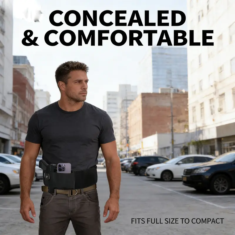 Fit Belly Band Holster G17 19 26 43x 1911 vnsh fn reflex holster S&W M&P 40 Shield Carry for Men & Women - Comfortable Polyester Athletic Holster for Running, Jogging & Hiking Headlamp Vests Activewear holsters for concealed carry chest belly band holster
