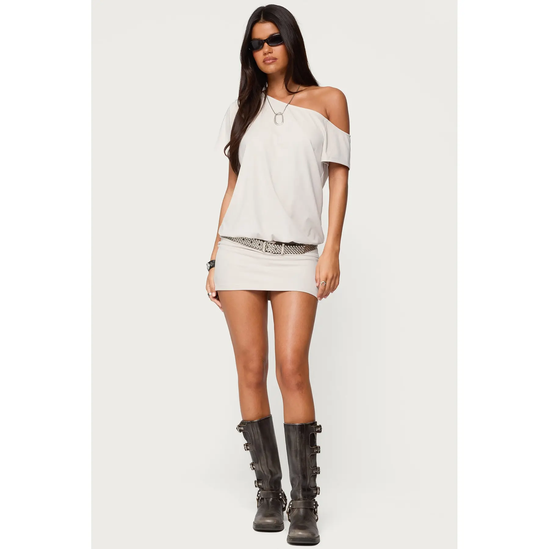 white christmas dresses Dorie Off Shoulder Cut Out Mini Dress – Edikted UK main image 0