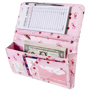 Server Book with Zipper Pocket and  Closure Server Booklet Waitress Book Serving Book with  Pocket Waitstaff Organizer Fit Server Apron Waiter Book Wallet High Volume Pocket Pink Cherry
