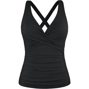 Women's Underwire Tankini Top Tummy Control Bathing Suits Sexy V Neck Crossover Swim Top Only