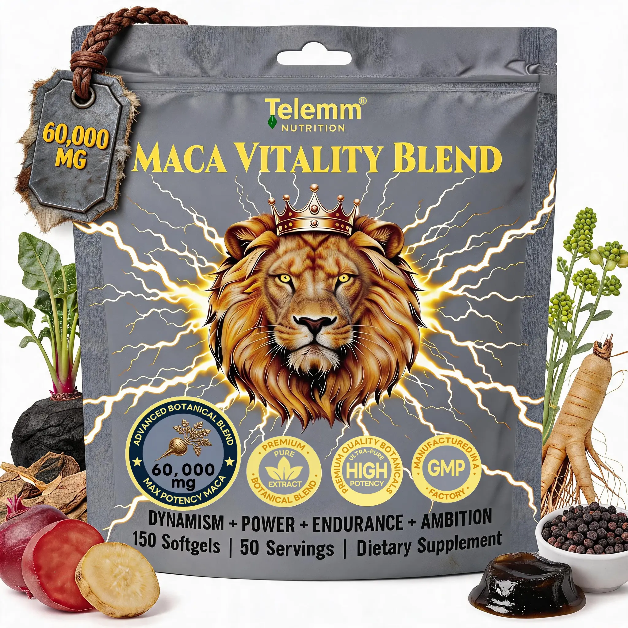 Telemm Ultimate Adaptogen Stack | Shilajit, Ashwagandha & Triple Maca 8-in-1 Softgels | Energy & Focus, 150 Ct