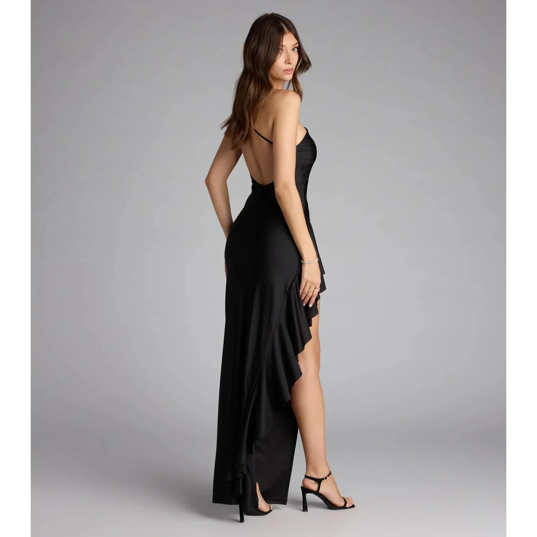 Isabella One-Shoulder Ruffle Slit Formal Dress - TikTok Shop