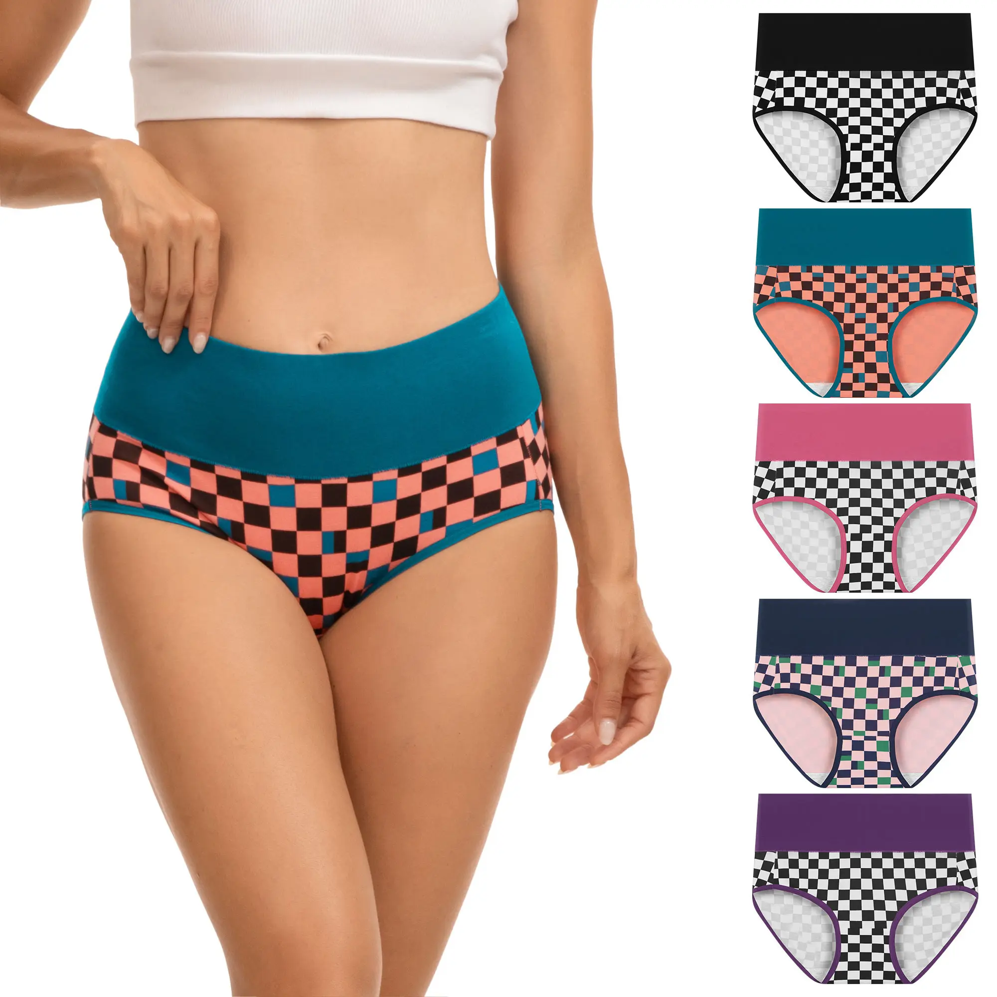 INNERSY Women's High Waisted Cotton Panties 5-Pack, Soft & Breathable Underwear, Comfortable Full Coverage Briefs for Everyday Wear, Stretchy & Durable Bag Lingerie Fabric