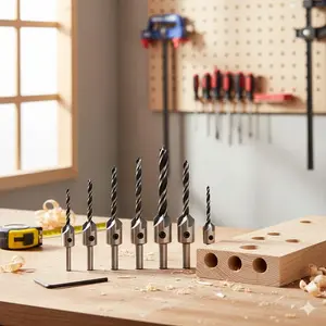 Professional Countersink Drill Bit Set, Straight Flute Chamfer Tool Kit, Multi-Size Anti-Slip Fast Chip Removal, Precision Counterbore Polishing, Dowel Joint Drilling, High-Carbon Steel Metal Cutting Tools, Compatible with Power Tools