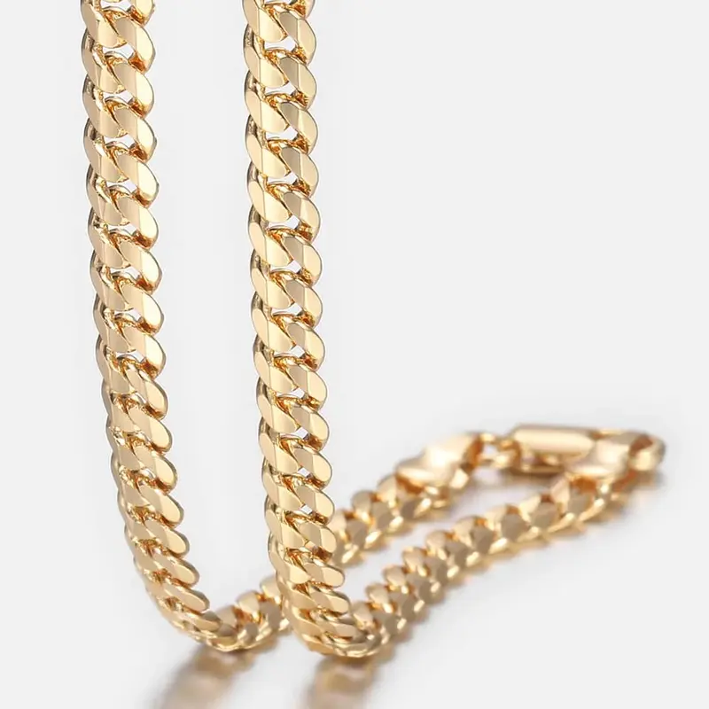 Men's Cuban Link Chain Necklace Gold Color Chain Necklace Gift For Men Hiphop Jewelry 4.5mm 50cm 60cm