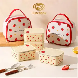 New 700ML Food Grade Sus304 Large Capacity Strawberry Lunch Box, Reusable Insulated Bento Box for Salad Noodles Meat Soup, Microwave Safe, Portable Lunch Box