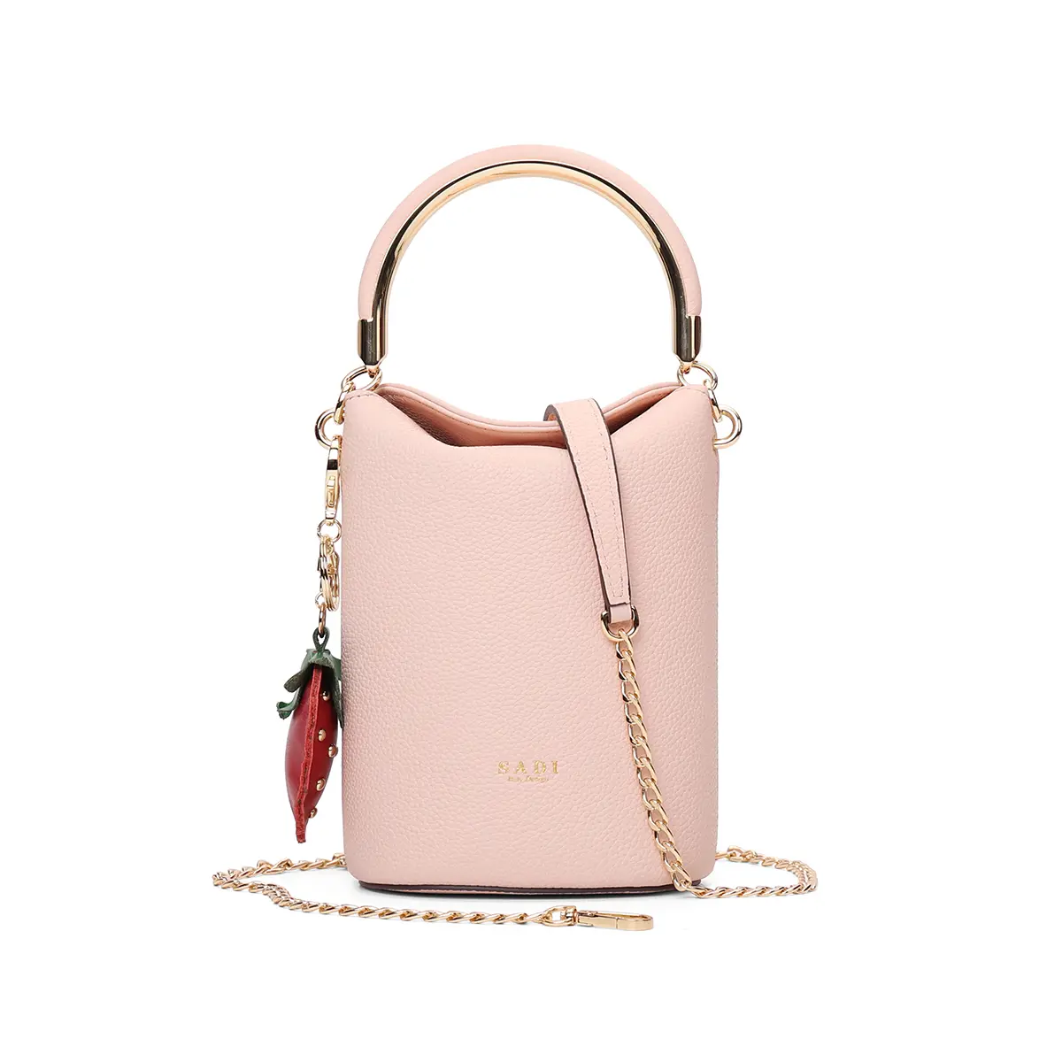 SADI's stylish and timeless bucket bag, featuring a strawberry theme, is a versatile women's shoulder and handbag.