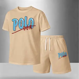 Men’s Summer 2 Piece Set, Retro Letter Print Short Sleeve T Shirt and Drawstring Shorts Matching Outfit, Lightweight Breathable Casual Set for Travel, Streetwear, Beach, Vacation, and Daily Wear