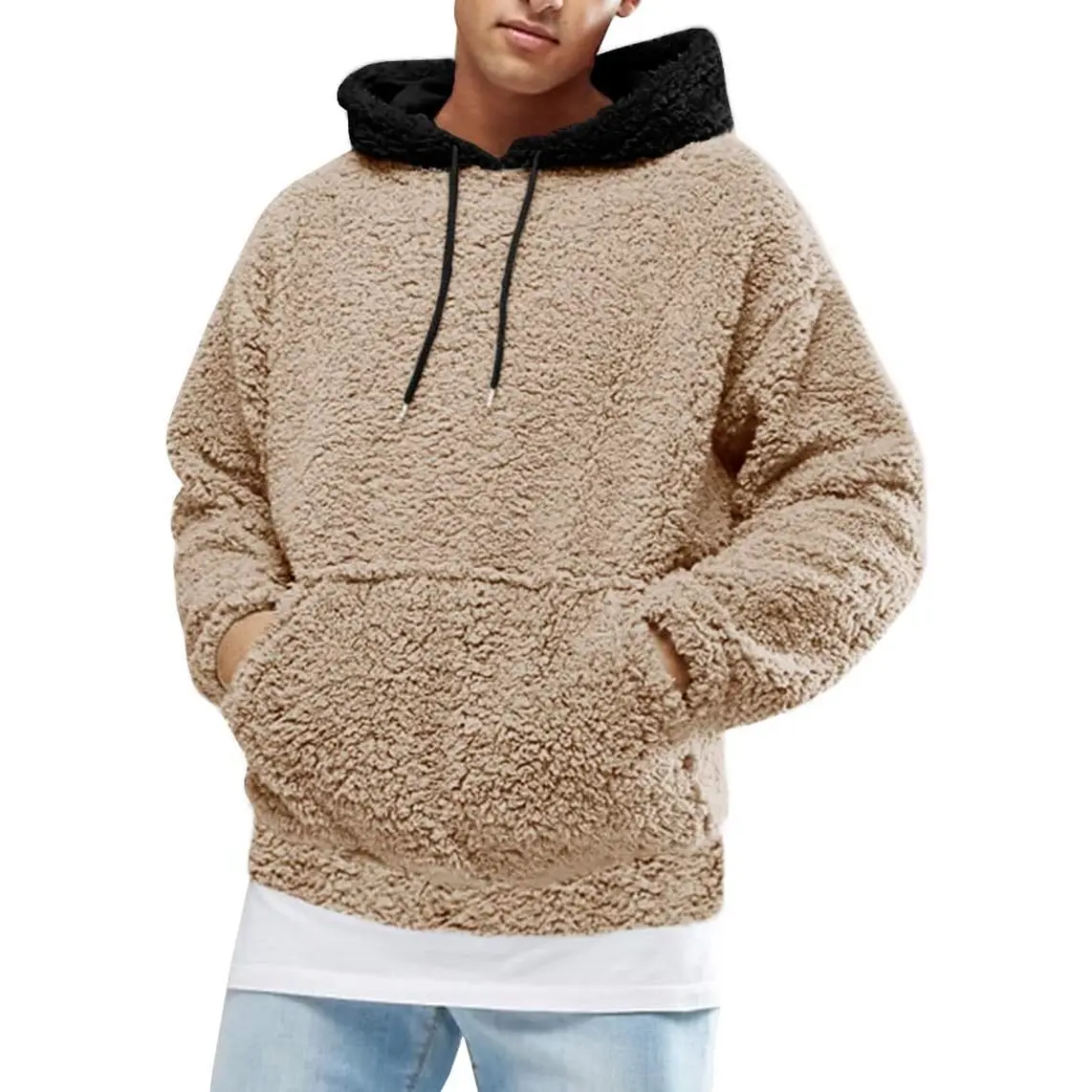 Runcati Mens Fuzzy Sherpa Pullover Hoodie Sweatshirts Long Sleeve Sport Front Pocket Military Fall Outwear Winter Hooded Runcati