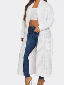 White Cable Knit Long Cardigan