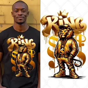 5-Pack or 10-Pack All Gold King Lion DTF Heat Transfer DIY for TShirt Printing