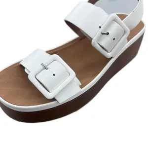 WOMENS WHITE DOUBLE BUCKLE PLATFORM SANDAL MILOU-98
