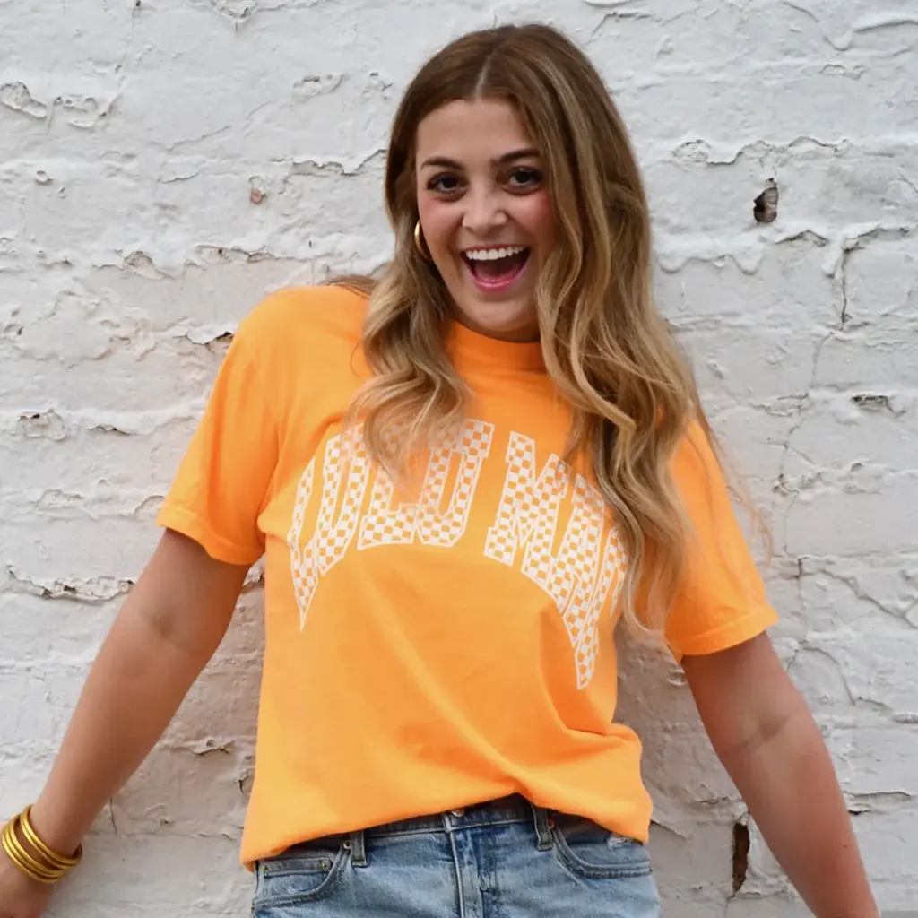 Girlie Girl Lulu Mac Checkered Bright Orange Comfort Colors T-Shirt