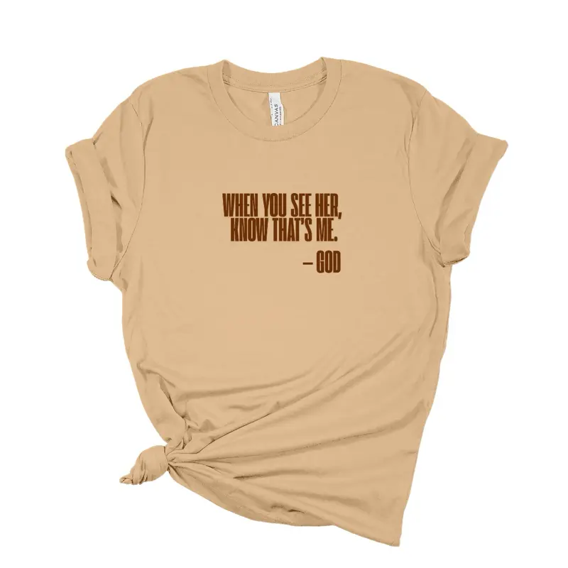Women's Christian Graphic T-Shirt, Soft Cotton Crew Neck Top with Inspirational Quote Front Print, Casual Unisex Fit, Tee, Women's Clothes, Christian Clothing, Jeans, Leggings, Shortsleeve, Tshirt, Knot, Bible Study, Sandstone, Round Neck, Brunch To Bible