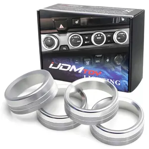 iJDMTOY 4pc-Set Silver Aluminum AC Air Conditioner & 2WD/4WD Switch Turner Ring Covers For 2016-2023 Toyota Tacoma