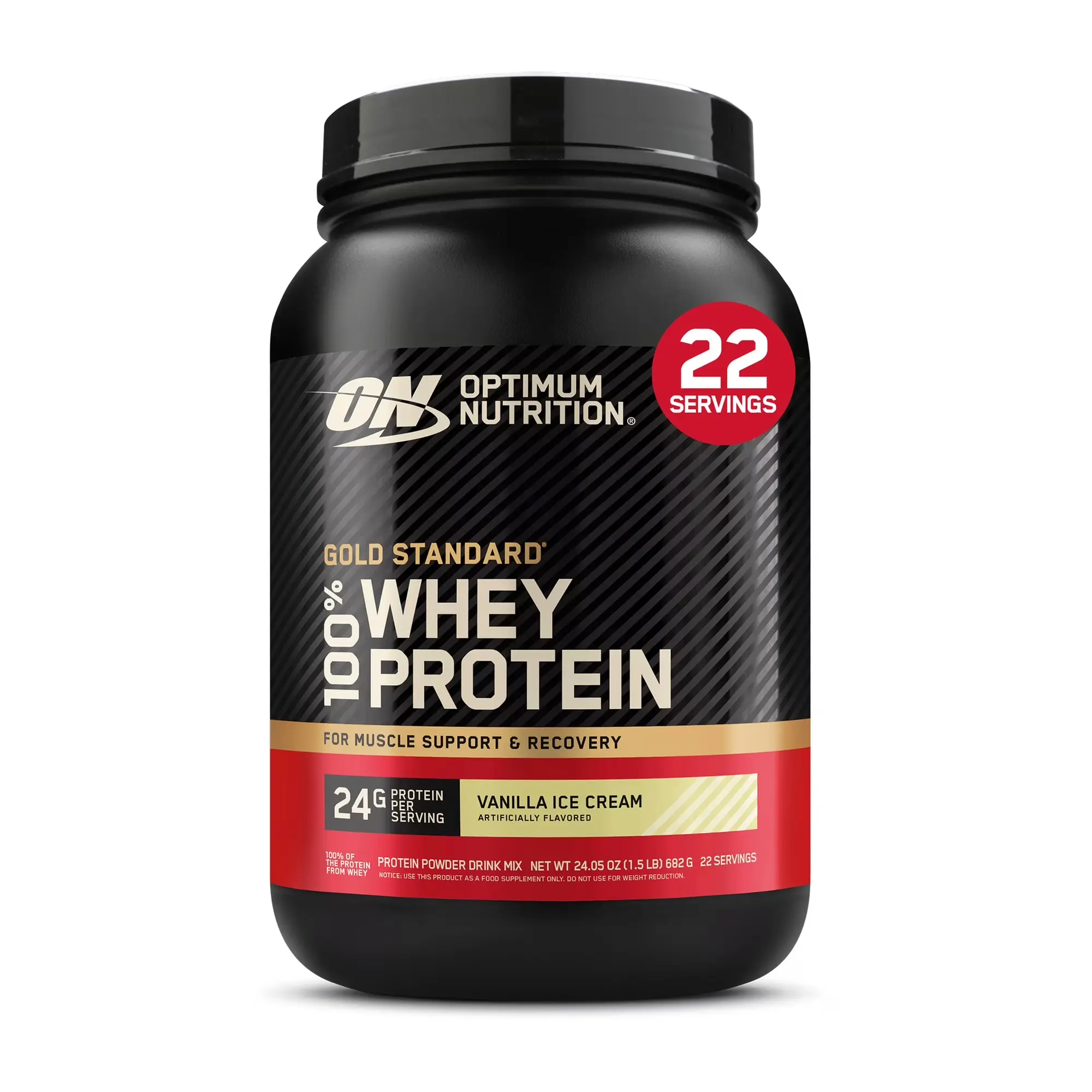 Optimum Nutrition Gold Standard Whey Protein Powder - Vanilla Ice Cream Flavor, 22 Servings Pre-Workout Bundle Pack, High-Quality Energy, High-Protein Blend Dietary Supplement for Muscle Support & Fitness Support