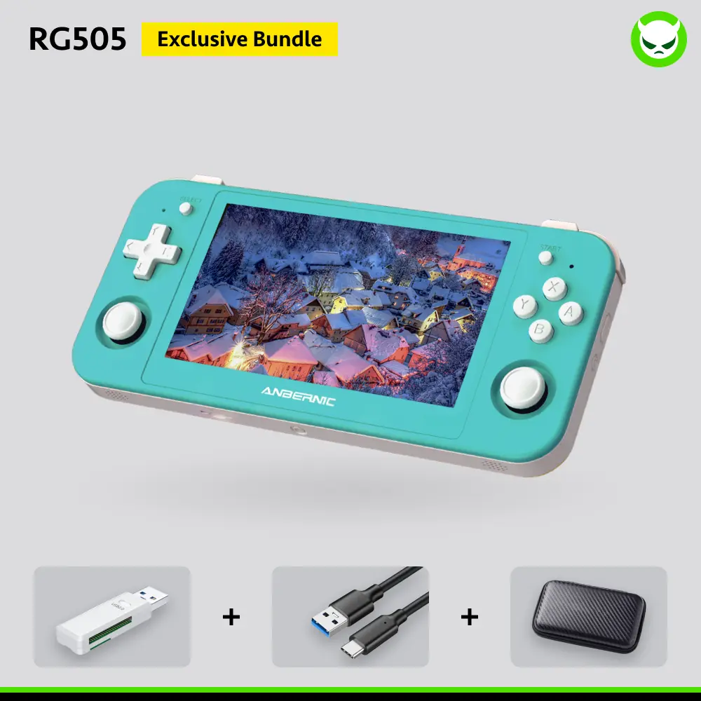 【Amazing Bundle】Anbernic RG505【Buy 1 Get 1 Game Card+1 Card Reader+1 Fancy Case+1 Screen Protector+1 Type-C Cable】Handheld Game Console 4.95-inch OLED Touch Screen Android 12 Unisoc Tiger T618 Google Store Ready to Play Gift Package