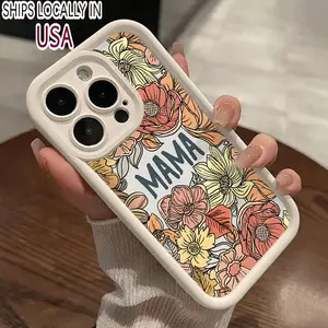 [Silicone Phone Case] Shockproof Silicone TPU Phone Case for iPhone 16 Pro Max 15 Plus 14 13 12 11 XR XS |   Floral MAMA Pattern Bumper Drop Protection Cellphone Cover |   Gift for Girls and Women