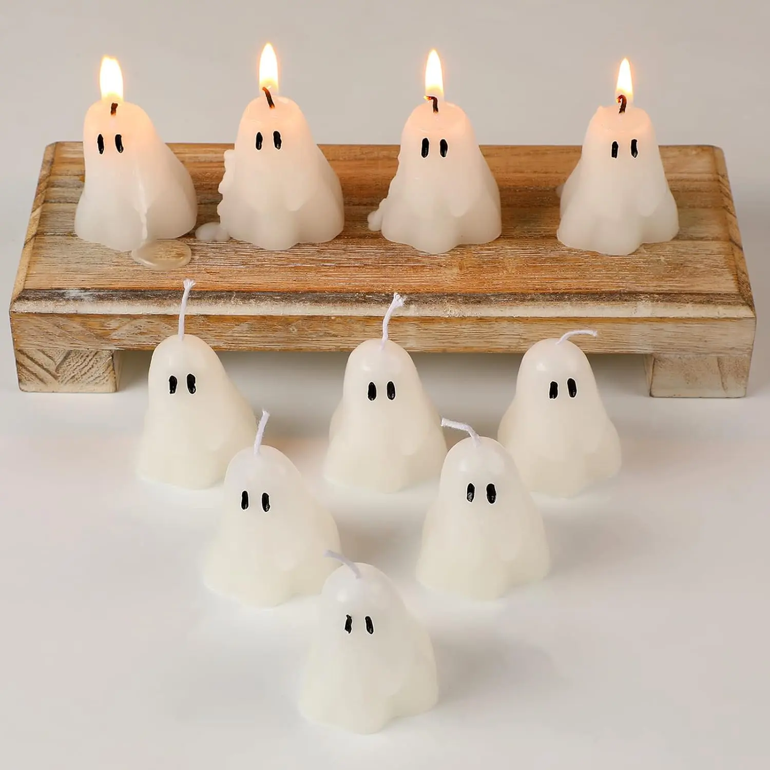 Halloween Fall Gift  10 Pcs Halloween Ghost Candles White Burning Candles Soy Wax for Halloween Home Table Party Decorations