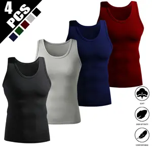 Set of 4 men’s athletic compression tank tops — stylish basketball shapewear for training and fitness; quick-drying, stretchy, breathable, wide-shoulder top; spring/summer gift