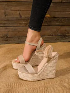 Women's Summer 2024 Fashionable Plain Color Sandals, Casual Versatile High Heels Wedge Sandals for Summer, Fashion Women's Shoes for Party, Daily Clothing Decor