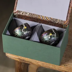 A51. Luxury handcrafted gilded silver dragon tea bowls pair — high-end tea gift set for gifting