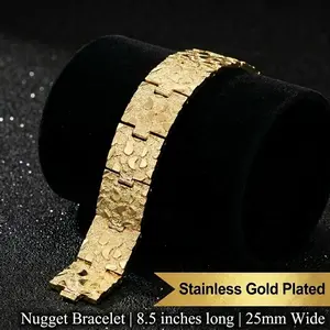 Nugget Bracelet 25mm from "Money Made Jewelry": Jumbo Stainless Gold Bracelet Unisex 14k Elegant Unique Design Sweat Resistant