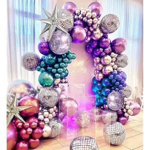 135Pcs Disco Party Balloon Garland Kit, Chrome Blue, Red, Purple, and Silver for 80s 90s Themed