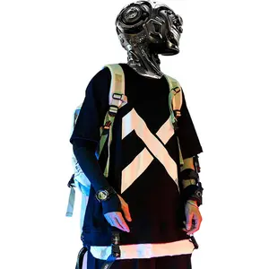 XYXIONGMAO Men's Graphic Techwear Shirt - Gothic, Japanese Hip Hop Anime Style, Workwear-Inspired with Buckle, Novelty Hem & Trouser-Coordinating Design