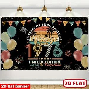 1pc 2D Flat banner -, - Vintage th Birthday Banner | Retro Rainbow Theme Background for Anniversary Party Decorations, Perfect Gift for Him/Her