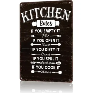 Kitchen Rules Home Kitchen Dining Area Cooking Space Wall Decor Signs 8x12 Aluminum Metal Sign Easy to Clean Grease Resistant