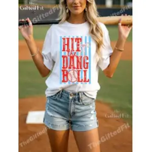 Baseball Mom Shirt, Hit The Dang Ball Shirt, Funny Game Day Shirt, Retro Baseball Fan Tee, Baseball Mama, TBall Mom Shirt Funny Soft  Casual Fit Perfect for Spring Summer Birthday Gift Streetwear Style Comfortable Stretch Mother's Day