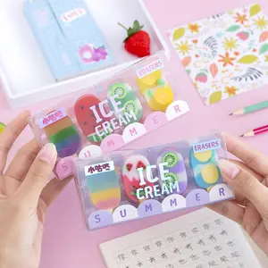 4 pcs/set Novelty Summer Ice Cream Rubber Eraser Kawaii Pencil Erasers School Supplies Cool Stationery