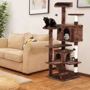 ZENY 55" Cat Tree Tower Plush Multi-Level Cat Condo Spacious Cat Furniture with Scratching Posts & Toy Brown